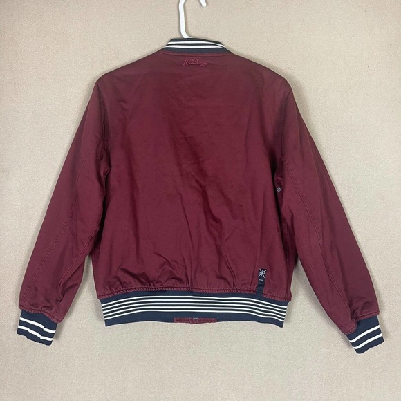 10 Deep Jacket Adult Medium Red Bomber Snap Logo Pockets Mens - Picture 12 of 13